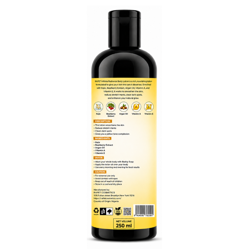 RAFET Infinite Radiance Natural Body Lotion for Dark Spots, Stretch Marks & Smooth Skin – 250 ml / 8.45 fl oz - Image 2