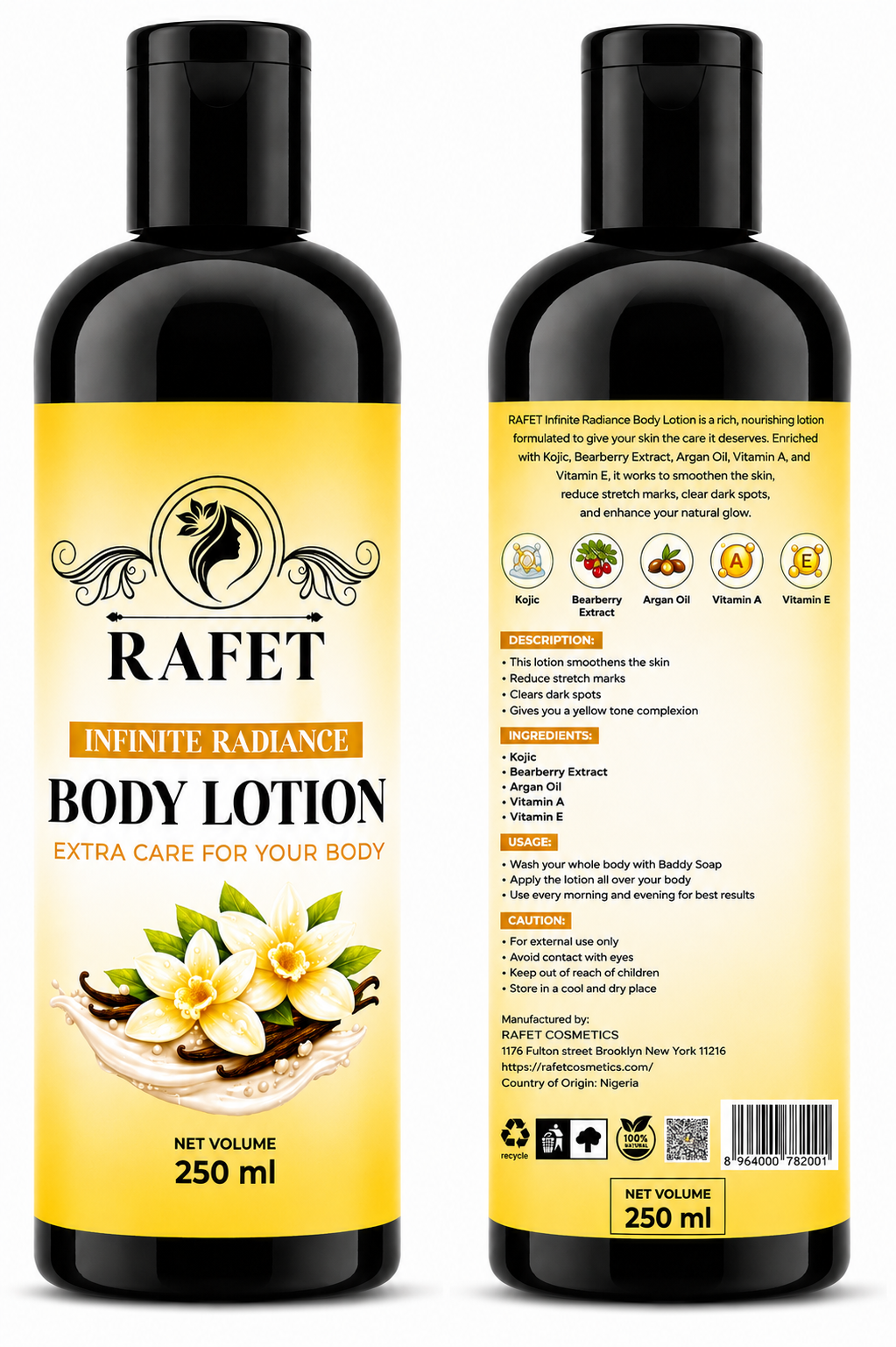 RAFET Infinite Radiance Natural Body Lotion for Dark Spots, Stretch Marks & Smooth Skin – 250 ml / 8.45 fl oz - Image 3